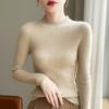 Prendas de Primera Línea Suéter de Cuello Alto de Medio Cuello Alto Sin Costuras Camiseta Base para Mujer Otoño e Invierno Suéter Corto Ajustado Adelgazante de Manga Larga Aguja