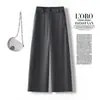 Calça de cintura alta estilo coreano com perna larga para o trabalho, projetada para te deixar mais jovem, com cintura elástica, corte que emagrece e um estilo relaxado e casual para a temporada de outono de 2026
