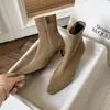 Botas quadradas de salto médio, maduras e elegantes, estilo coreano, para mulheres, outono e inverno, para o trabalho, botas elásticas justas no tornozelo, tamanhos grandes 34-42