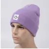 Nuevo Gorro de Punto con Cara Sonriente Transfronterizo con Etiqueta de Cuero, Gorro de Punto Unisex para Otoño e Invierno, Disponible en Stock Color Sólido, Hace que la Cara Parezca Más Pequeña