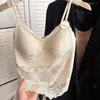 Camisola de renda estilo francês para mulheres, sem costura com bojos fixos embutidos, não precisa usar sutiã, respirável e confortável, adequada para usar em camadas ou como peça externa, com um lindo design nas costas