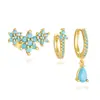 Brincos de Flor com Turquesa Incrustada Lindo Transfronteiriços, Brincos Pingente de Gota Personalizados, Presentes de Joias para Festas para Mulheres