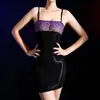 [Saia Bodycon Alça Fina Óleo de Cavalo Teto Desejo Puro] Saia Bodycon Alça Fina Patchwork de Renda Bandeau Saia Bodycon Refletiva Espelho