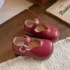 Zapatos Mary Jane de piel para niña con suelas blandas, estilo otoño, zapatos de princesa de suela blanda, zapatos de vestir infantiles estilo retro, negros y rojos, versátiles