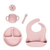 Juego de vajilla de silicona explosiva Plato para la cena para niños Plato separador Babero para bebé Cuchara para alimentos complementarios Juego de suministros para bebés y para madres