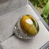 Directo del FabricanteAnillo de Piedra Ojo de Tigre Natural con Montura de Cobre, Exquisitamente Elaborado, Único y Versátil