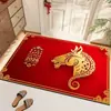 Alfombra de Piso de Terciopelo Rojo Festivo de Cristal del Año del Caballo 2026 para Entrada, Pasillo y Cocina, Felpudo Doméstico Resistente al Desgaste y a la Suciedad