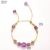Pulsera de Amatista Natural Cadena de Mano para Mujer Oro Negro Super Siete Planeta Morado Simple Atmosférico Nuevo Estilo en Línea Pulsera de Lujo Ligero