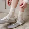 Meias Femininas Leves para Primavera e Verão, Comprimento Médio da Panturrilha, com Bordas Franzidas, Estilo Ballet, Respiráveis, Resistentes a Odores, Absorventes de Suor, Meias de Comprimento Médio da Panturrilha