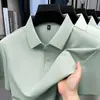 Camisa polo de manga corta sin costuras estilo verano, bloque de color, seda helada para hombre, estilo de negocios simple y ligero, camiseta para hombre, directo del fabricante