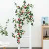 Flores artificiales de enredadera de rosas para sala de estar, balcón interior, conducto de aire acondicionado, decoración de patio, plantas verdes para colgar en la pared