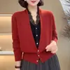 Cardigan de Tricô Renda Falso Duas Peças Elegante e Moderno 2026, Nova Blusa de Manga Longa Soltinha Emagrecedora para Outono/Inverno