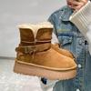 Botas de Neve de Sola Grossa Infravermelha Femininas Outono e Inverno 2024 Nova Moda Coreana Fivela de Cinto Quentes Botas de Algodão