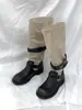 Versão pele de carneiro! Botas de Cavaleiro Maillard Vintage para mulheres, outono e inverno, com fivela de cinto, salto grosso, botas longas estilo western de cano médio