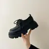 Zapatos de cuero negros con plataforma gruesa, que aumentan la altura, de cordones para mujer, colección de otoño 2026, versátiles, estilo británico retro, zapatos simples JK