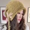 Gorro de Punto con Borla Hecho a Mano para Mujer Otoño Invierno Cálido Moda Versátil 2026 Nuevo Gorro de Lana Gorro Holgado Perezoso para Mujer