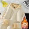 Novo Moletom com Capuz de Lã de Cordeiro Outono e Inverno para Homens e Mulheres, Moda Versátil Tendência Estilo Simples, Forrado com Fleece e Espessado para Aquecimento