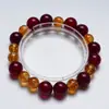 Pulsera de Cristal Natural Dorado Fuegos Artificiales Lehuo Mingyue para Mujer, Regalo Versátil, Pulsera de Ágata Rojo Sangre de Paloma al por Mayor