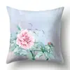 Funda de almohada de poliéster CCA594 pincelada a mano paisaje flor pájaro funda de almohada hogar suave cojín de coche
