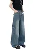 Jeans de corte curvo deconstruidos estilo americano para hombre, marca de moda de verano, pantalones largos casuales de trabajo vintage de pierna ancha recta lavados