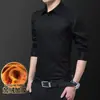 Camisa Masculina Outono e Inverno Slim-fit Sem Ferro Profissional Social Branca com Forro de Lã Camisa Base Camisa de Manga Longa Roupa Masculina