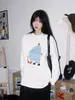 Camiseta Base de Manga Larga de Algodón Puro Casual con Estampado de Dibujos Animados Estilo Coreano para Mujer, Top de Pareja para Primavera