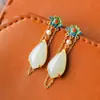 Pendientes de Jade de Hotan Gongdian Guochao Plata de Ley Esmalte Chino Pendientes Antiguos Vintage 2022 Nuevos Pendientes para Madre para Mujeres