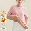 Camiseta interior de lana para mujer con cuello alto apilado, cálida y ajustada, forrada de forro polar y engrosada, con un tacto de alta gama, manga larga para otoño e invierno