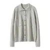 Cárdigan de Cachemir para Mujer 100% Cachemir Otoño e Invierno Nuevo Cuello Polo Manga Larga Moda Chaqueta Suéter Tejido con Bolsillo