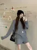 Terno casual preto estilo preguiçoso suéter solto top de malha feminino inverno cintura alta perna larga shorts conjunto de duas peças