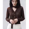 Francês (qizhi - temperamento/aura) Tricô Fita Design Versátil Senso de Estilo Nicho Chique Outono 2026 Novo Retrô Top Peça de Roupa Externa