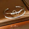 Pulsera Abierta de Doble Capa con Lazo de Circonita, Elegante y Versátil Accesorio de Muñeca con Acabado de Alta Gama, Joyería de Lujo Ligero al por Mayor
