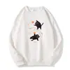 Novos Tops Divertidos de Gato Cartoon de Manga Longa Outono e Inverno 2025 Femininos Casuais Outerwear Fofos e Mais Fáceis de Combinar Suéteres Largos