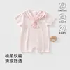 Ropa de Verano para Bebé, Algodón Puro Delgado, Grupo de Edad Pequeña, Estilo Universitario, Cuello Azul Marino, Mono de Manga Corta, Traje de Marinero para Bebé
