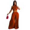 10410 AliExpress Amazon Explosiones Transfronterizas para Mujer Cuello y Espalda Descubierta Seda Plisada Pantalones de Pierna Ancha Conjunto de Dos Piezas