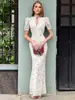 Estilo Novo Primavera e Verão 2026 Moda Europeia e Americana Transfronteiriça Vestido Floral para Mulheres, Vestido Longo de Alto Padrão com Decote em V Profundo e Temperamento Elegante