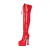 Botas de Plataforma Super Salto Alto 17cm Acima do Joelho Palco Desfile de Moda Performance Boate Botas Longas Pole Dance Passarela Europeu Americano