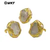 Anillo Abierto Grande de Cobre Chapado en Oro de 18 Quilates con Incrustaciones de Perla de Cuarzo Crudo Translúcido Natural Mpr135 Joyería para Hombres y Mujeres