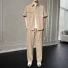 Comercio Exterior Transfronterizo Camisa Casual Traje de Hombre Verano Seda de Hielo Secado Rápido Manga Corta Pantalones Cortos Conjunto Completo para Hombre Fresco y con Estilo