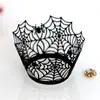 Borde Negro para Pastel Láser Hueco Araña Halloween Bandeja de Papel Encaje Telaraña Castillo Calabaza Fábrica Stock Listo