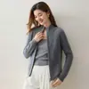 Cardigã de cashmere com zíper, gola alta e trança para outono e inverno, peça externa casual feminina de corte solto