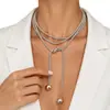Colar Feminino Europeu e Americano Estilo Transfronteiriço Design Enrolado Multicamadas Pingente de Pérola Redonda Dourada Moderno Versátil Retrô