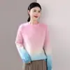 Camada Base Feminina Gola Redonda Degradê Duas Cores Base Escovada Mistura de Seda Lã Caxemira Roupa Íntima Quente Outono Inverno Roupas Novas