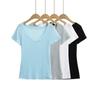 AY695-25 Primavera Nuevo Estilo Americano Estilo Spice Girl Microtransparente Holgado Casual Camiseta de Manga Corta Grande Cuello en U