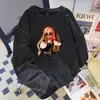 100% algodón puro manga larga corte holgado versátil estilo lindo marca de moda ins divertido estampado de dibujos animados único y elegante camiseta para mujer