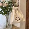 Atacado do Fabricante Sacolas de Algodão com Cordão Bordadas com Rosto Sorridente Sacolas Simples para Presente para Itens Diversos Sacolas de Lona com Cordão Personalizáveis