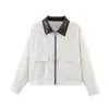 Comercio Exterior Transfronterizo Ropa de Mujer Estilo Europeo y Americano Za Aliexpress Venta Caliente Cuello Alto Patchwork Cuello de Cuero Chaqueta Corta de Pana