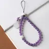 Pingente de Ametista Natural Corda para Pendurar Celular Corrente Pendurada no Pulso Artesanato Feito à Mão Feminino Corrente para Pendurar Celular