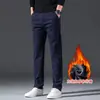 Chegada nova outono e inverno calça casual masculina reta de algodão com forro de fleece preto cinza escuro safira cáqui cinza regular em estoque