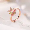 Anillo de Mariposa de Turmalina Chapado en Oro Rosa Plata de Ley S925 Yilu Moda Elegante Versátil Anillo Abierto de Plata